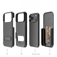 Étui robuste avec clip ceinture et porte-cartes compatible iPhone 17 16 15 Pro Max, coque de protection avec béquille