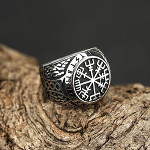 Titanium Steel Viking Compass <b>Ring</b> Men's Geometric Design Round Shape Gift Jewelry - Product Image 4