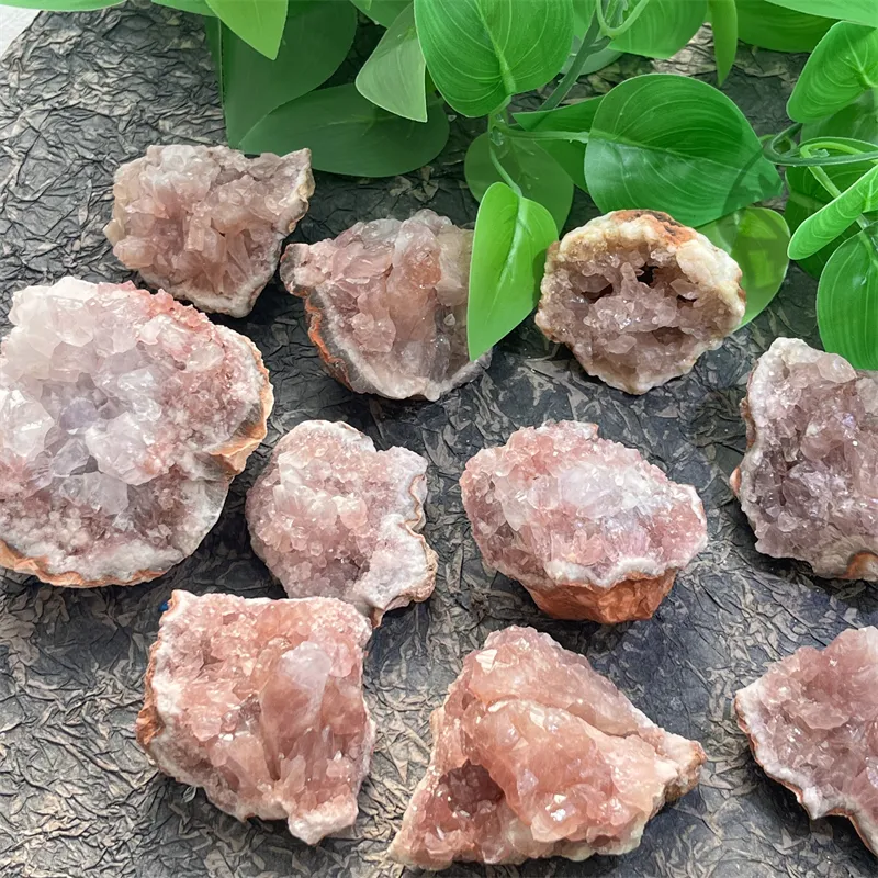 Grosir Cluster kristal Quartz alami tambang mentah dengan Druzy Pink Amethyst Geode untuk penyembuhan