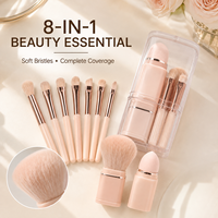 Ensemble complet de pinceaux de maquillage 8-en-1, ensemble de pinceaux cosmétiques professionnels, kit d'outils de beauté, fond de teint, fard à paupières, blush