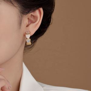 Women's Gold Plated 925 <b>Silver</b> Princess Cut C-Shaped <b>Earrings</b> with Zircon and Pearl Trendy High Luxury Design New Love Set - Product Image 6