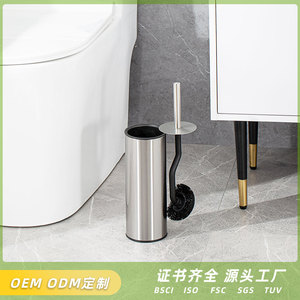 Brosse de toilette en acier inoxydable de style nordique avec base, durable, ronde, résistante à la rouille, design gris argenté incrusté - Product Image 2