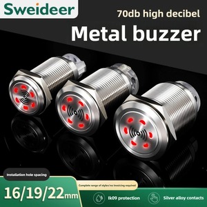 Buzzer en métal de 16/<span class=keywords><strong>19</strong></span>/22mm 12V24V220V lumière rouge en acier inoxydable alarme sonore et lumineuse à haut décibel intermittente - Product Image 2