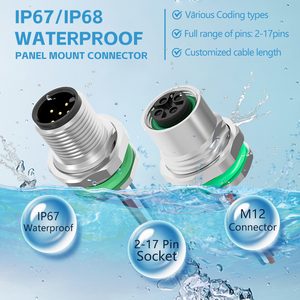 M12 2-17 Pin ô tô IP67 Bảng điều khiển không thấm nước gắn kết nối ổ cắm phía trước gắn chặt nam nữ hàn Litz dây 2A - Product Image 3