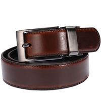 Sabuk Kulit Pria Desain 3.2CM Warna Cognac dan Hitam, Sabuk Kulit Asli Bolak-Balik untuk Pria dengan Gesper Putar