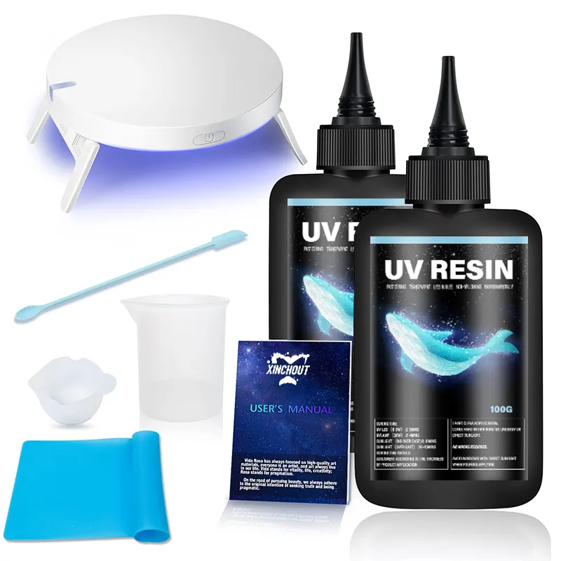 Kit de luz UVResin 100g, kit de resina dura super cristalina para fazer jóias, curar luz solar, revestimento de cúpula e fundição, artesanato DIY