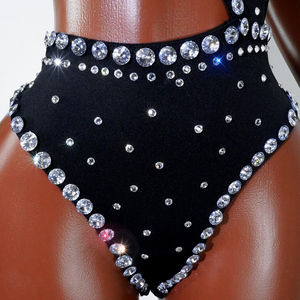 Combinaison personnalisée Techno <span class=keywords><strong>Noir</strong></span> Cyber Diva, justaucorps asymétrique à découpes avec strass 3D, tenue de scène pour le festival Coachella - Product Image 6