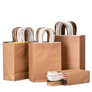 Wholesale Custom Brown kraft disposable paper bag with Handle for Food Packaging advertising paper bag