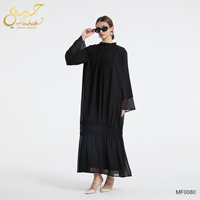 Abaya en Chiffon Noir 2026 pour Femme, Col à Volants, Manches Évasées Double Couche, Robe Longue Islamique Modeste à Niveaux
