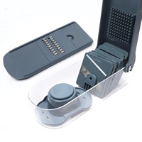 YuShu Plastic Multifunctionele Handmatige Mandoline Groente- en Fruitsnijder met Opvangbak, 304 Roestvrijstalen Messen, Handwasbaar