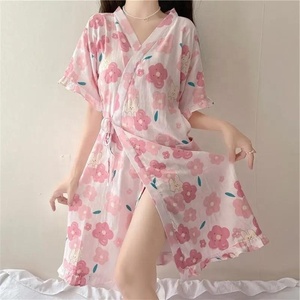 Robes de grande taille 150 kg, 3XL, <span class=keywords><strong>Kimono</strong></span> <span class=keywords><strong>japonais</strong></span> pour femmes, chemise de nuit ample à bretelles florales, longueur genou, peignoir grande taille, vêtements de détente - Product Image 1