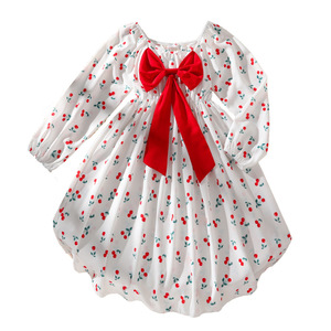 Nuovo Vestito Casual Autunnale per Bambine, Stile Country con Stampa, Collo Tondo, Maniche Lunghe, Lunghezza al Ginocchio con Fiocco - Product Image 5