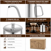 Bouilloire à café à bec de cygne en acier inoxydable 304 HC Wholesale 350/600 ml avec échelle, compatible cuisinière, OEM pour cafés et commerces de détail