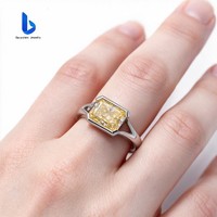 Bague de luxe en argent sterling S925 certifiée GRA avec moissanite jaune taille radiant pour cadeau d'anniversaire, bague tendance