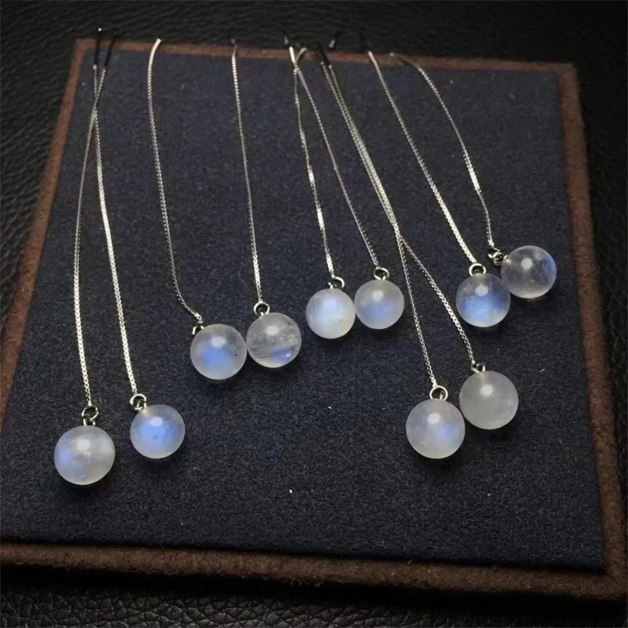 Natural Blue Moonstone Earwire Models S925 Silver Inlaid Healing Stones Jewelry Crystal Earrings