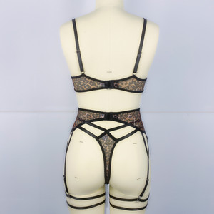 ชุดชั้นในลูกไม้พิมพ์ลายเสือดาวสำหรับผู้หญิงชุดเสื้อชั้นในอีโรติกเปิดหลัง - Product Image 5