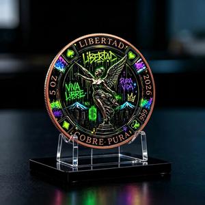 Koin Tembaga Murni 99,9% 5oz Seri Neon Graffiti Poker 2026 Meksiko Libertad, Lencana Elang Sayap Kemenangan 3D Bulat Berwarna, Kenang-kenangan - Product Image 1