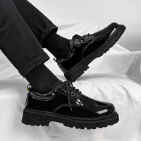 Chaussures habillées pour hommes en cuir synthétique brillant, style Derby britannique, à lacets, confortables, tendance printemps, décontractées, rehaussantes et à semelle épaisse