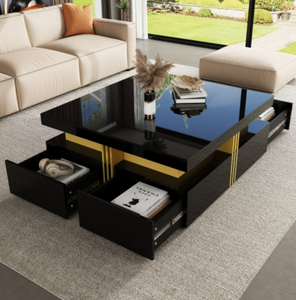 Modern Square <b>Marble</b> Storage Coffee <b>Table</b> with 4 Drawers Durable Movable <b>Nesting</b> Design - Product Image 6
