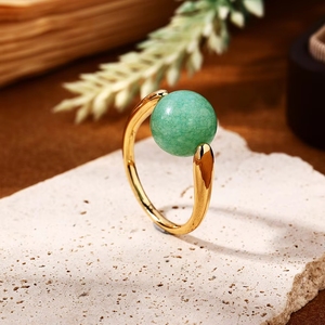 CE 품질 인증 국제 표준 충족 심플 모던 그린 천연석 옥 반지 황동 원석 반지 재고 있음 - Product Image 3