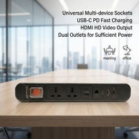 Multiprise de bureau tout-en-un OEM avec prises universelles, chargement USB-C et port réseau pour table de conférence