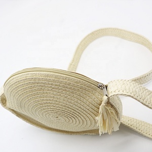 <span class=keywords><strong>Bolso</strong></span> de paja de ganchillo natural para mujer, con borla de pajita de papel, tejido <span class=keywords><strong>redondo</strong></span> de paja para verano, para playa, regalo para niña - Product Image 5