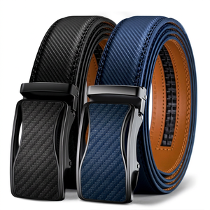 Cinturón Casual de 2 Piezas para Hombre, de Cuero Vacuno con Hebilla Automática de Cobre, Ajustable de 2.5cm, Negro/Azul, 130cm/44-5, Diseño de Calavera, ¡Gran Venta! - Product Image 1