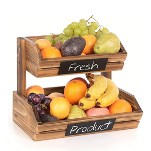 Panier de rangement double couche en bois pour fruits, légumes et pain – Étagère de cuisine pour paniers à légumes - Product Image 1