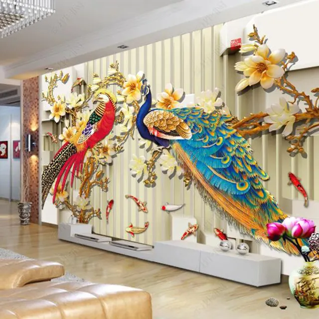 Customized wallpaper mural 3D 5D 8D 18D embossed wall decoration for home TV background
