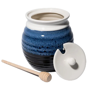 Pot à miel rustique en céramique <span class=keywords><strong>bleu</strong></span> lune personnalisé avec couvercle - Product Image 4