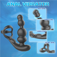 Masseur anal rotatif avec double anneau pénien, télécommande, perles anales, vibromasseur, jouets sexuels pour adultes pour hommes