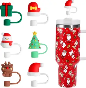 10mm Weihnachten 3D Straw Topper Wieder verwendbare Stroh abdeckungen Tumbler Cup Party Zubehör Kompatibel mit Tumbler Tumbler