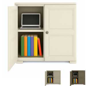 Armoire basse en plastique effet bois beige 79x43x85,5 cm 2 portes 4 compartiments Rangement de garage - Product Image 1