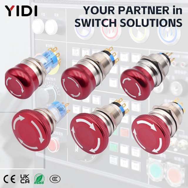 16 /19/22mm Stainless Steel Emergency Push Button Stop Switch Round Mushroom  Head Industrial Push Button Switches Harness 3/ 6P