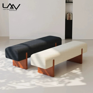 Banc de fin de lit moderne et simple, rembourré blanc, pour chambre d'hôtel, villa, salon, avec structure en bois et revêtement en tissu, meuble de loisirs - Product Image 5
