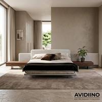 Lit intégré sur mesure de luxe Avidiino, style minimaliste italien, tête de lit de 3,6 m de large, table de chevet en noyer pour projet de suite principale de villa