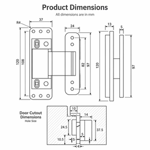 Bisagra Oculta Ajustable de Alta Resistencia 2D, 120x37mm, 50kg, Bisagra Invisible de Aleación de Zinc Negro Mate para Puerta Interior de Madera, Hotel - Product Image 3