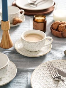 Ensemble de 4 tasses à café en céramique gaufrée pour cadeau de pendaison de crémaillère pour cappuccino, latte, café moka, thé - Product Image 2