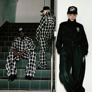 Ensemble de survêtement à carreaux pour <span class=keywords><strong>homme</strong></span>, 2 pièces, veste zippée surdimensionnée et pantalon <span class=keywords><strong>large</strong></span>, tenue décontractée streetwear - Product Image 4