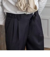 Celana Kerja Pria Musim Gugur, Pinggang Sedang, Formal, Kancing, Ringan, Kanvas Anti Air, Multi-Kantong, Serbaguna, Katun Worsted