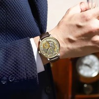 Montre automatique mécanique de luxe haut de gamme POEDAGAR 1416, bracelet en cuir véritable, aiguilles luminescentes, étanche, montres pour hommes
