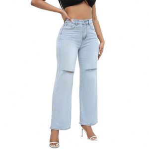 Jeans de Alta Gama Personalizados, Estilo Europeo Americano, Corte Recto, Lavados, de Cintura Alta, Holgados, de Secado Rápido, para Mujer, Venta al Por Mayor - Product Image 5