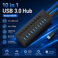 Hub USB 3.0 de 10 Puertos ABS con 10 Puertos USB-A, Transferencia de Datos de 5 Gbps, Interruptores de Encendido Individuales, Hub Multipuerto para Carga y Datos