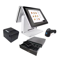 Terminal POS de 15 pulgadas para pedidos de restaurantes POS de pantalla táctil Windows/Android todo en uno con pantalla dual