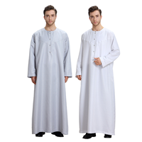 Thobe musulman pour homme à col rond sans col, robe de prière islamique en polyester, vêtement musulman adapté au Mawlid et aux activités de culte