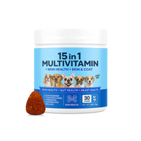 30 Friandises à Mâcher Vitaminées pour Animaux de Compagnie – Compléments Masticables Multivitaminés 15-en-1 – Friandises Tendres pour la Santé des Articulations, de la Peau et du Pelage des Chiens et des Chats