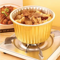 Boîte de préparation de repas chauds et froids en aluminium doré de 1700 ml, bol profond en aluminium avec couvercle en plastique