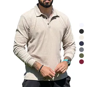 2024 New Design Wholesale Polyester Button V neck long sleeve men's polo shirts