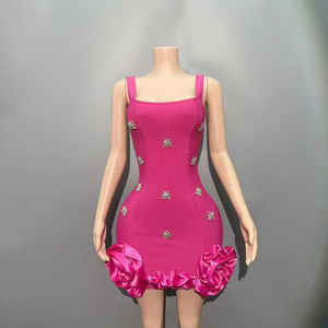 Đầm bó sát mini dự tiệc YFY Custom 2026 dành cho nữ, không tay, kiểu bodycon, màu xanh da trời nhạt, có bèo nhún, cổ tròn, gợi cảm, phong cách người nổi tiếng, thích hợp cho buổi tối và club. - Product Image 2