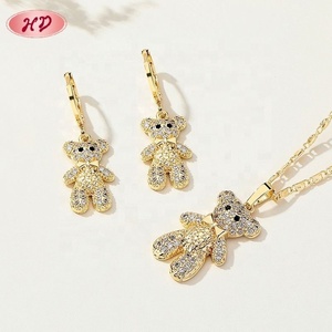 Elegant 18K Laminated Gold Plated Brass Zircon Bear Earrings Necklaces <b>Set</b> Perfect Wedding <b>Gift</b> for <b>Women</b> for Parties - Product Image 6